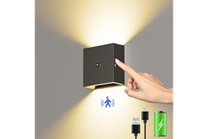 ‎SURIGHT Suright Akku Wandleuchte mit Bewegungsmelder, LED Aufladbare Wandleuchte Innen mit 3 Modi (AUTO/AUS/EIN), 3000K Warmweiß Wandlampe Kabellos für Treppe, Flur, Wohnzimmer, Schlafzimmer, Garage, Schwarz