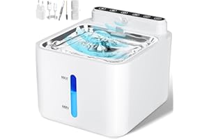 PLOOHT Fontaine a Eau Chat: 3,2 L Fontaine a Eau Chat sans Fil avec Detecteur de Mouvement, Batterie Chargée, Batterie au Lithium 4000 mAh Intégrée, avec Pompe Silencieuse et Filtre, Blanc