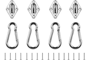 HOMPER 4 Pezzi Placca Occhiello in Acciaio Inossidabile 304 Oblungo Piastre ad Occhiello in Acciaio Inox e 4 Moschettoni in Acciaio Inox per Hardware Marino Fissaggio