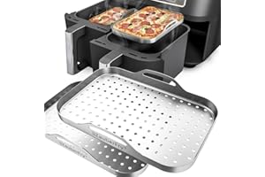ZauberFry 2er-Set Edelstahl-Pizzaeinsätze (rechteckig, gelocht) – kompatibel mit Ninja Heißluftfritteusen AF300EU / AF400EU / AF500EU / SL400EU – Pizzablech, Pizza, Zubehör