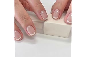 CEBOIC 24 Piezas Uñas Postizas Cuadradas Cortas Francesas Bailarina Uñas Falsas Blanco Borde Acrilicas Nude Press on Nails Cobertura Completa Artificiales Uñas para Mujeres Niñas Decoración Arte de Uñas