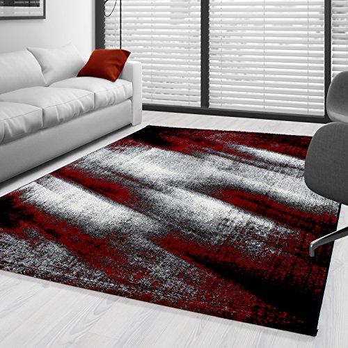 Simpex Tapis Moderne Design Salon Abstrait Sable Motif Noir Gris Rouge Blanc Taille160x230 Cm