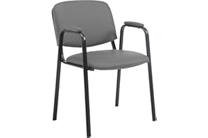 CLP Chaise De Visiteur Ken Pro Similicuir I Accoudoirs Rembourrés I Siège De Salle D'Attente I Piètement en Metal, Couleur:Gris
