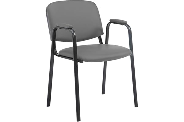 CLP Chaise de Conférence Empilable Ken Pro avec Accoudoirs Rembourrés Similicuir, Piétement Métallique Noir Stable jusqu'à 150kg, Couleur:Gris