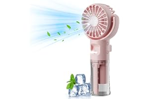 TETSMG Handventilator mit Wasserkühlung, Tragbarer Handventilator USB Wiederaufladbarer, 4 Geschwindigkeiten, Mini Ventilator mit Wasserkühlung Hand, Ventilator Akku Hand Fan für Reisen Büro (Rosa)