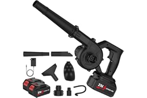 UOEONR Soplador de hojas de 21 V, 360 W, soplador de hojas inalámbrico con batería y cargador 23000r/min 3,3 m³/min,función 2 en 1 para el mantenimiento del césped (2 baterías/negro)