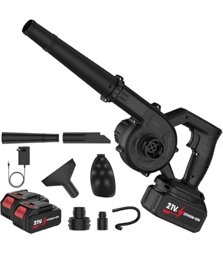 Weytoll Accubladblazer, 21 V stofblazer met 2 batterijen, 4000 mAh, bladblazer en stofzuiger met snelheidsverandering voor tuin, gazononderhoud