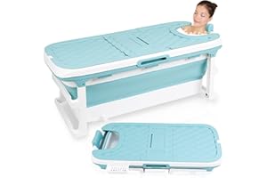 Ansobea 149 x 60 x 50 cm XXL Plegable bañera móvil con cubierta plegable, cesta para baño y ducha