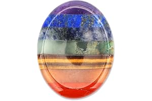 LILIBEILA Natural Amethyst Carved Thumb Worry Stone Thumb Anxiety Stones Crystal Pocket Palm Stones Stress Relief Reiki Healing Meditation (C-Oval Seven Colored Stone)