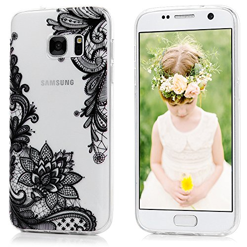 Lanveni Samsung Galaxy S7 Hülle, Handyhülle Galaxy S7 Case Etui Protective Case Cover TPU Silikon Schutzhülle Bumper Handytasche TPU-Bumper Weiche Silikon Case mit Lace Blumen Relief Cover Design + 1 x Stylus Stift + 1 x Staubdichte Stecker + 1 x Schutzfolie - 3
