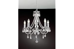 A1A9 Maria Theresa Crystal Chandelier, Clear Droplet Glass Ceiling Light with 5 Lights, Chrome LED Pendant Lighting Fixture for Dining Room, Living Room, Hallway, Stairway Size D50cm H55cm Chain 60cm