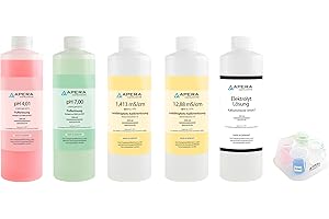 Apera Instruments Zestaw roztworów do kalibracji pH/EC (pH 7,00, 4,01, 1413 µS, 12,88 mS), po 250 ml, plus roztwór do przechowywania 3M KCl i CalBox