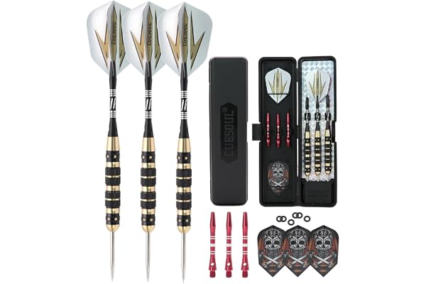 CUESOUL 20/23/26 Grammes Rev¨ºtement Noir Barils en Laiton Pointe en Acier FL¨¦chettes avec 2 Jeux Diff¨¦rents Dart Flights
