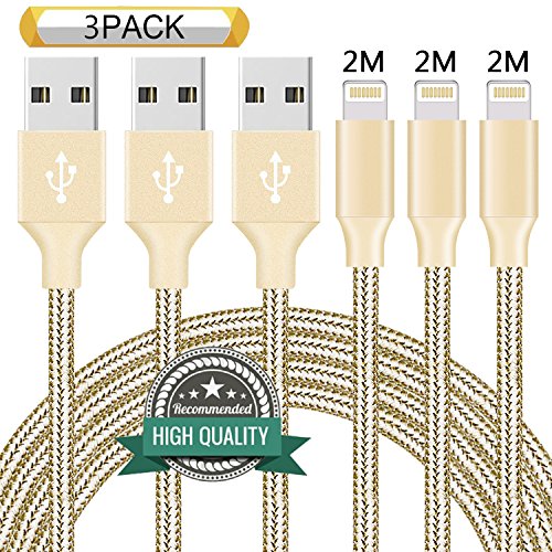 Youer C  ble iPhone 2M   Pack de 3  C  ble Lightning vers USB Chargeur iPhone en Nylon avec Aluminium Connecteur pour iPhone X 8 8 Plus 7 7 Plus 6s 6s Plus 6 6 Plus SE 5C 5S 5 iPad iPad Pro  Or 