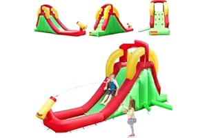 GOPLUS Scivolo Gonfiabile per Bambini, Scivolo Acquatico con Accessori Completi, Portata 135 kg, Ideale per Giardino e Cortile, in Tessuto Oxford, 470x120x242 cm