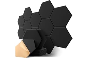 KUCHOOW Panneaux Acoustiques Hexagone Autocollante, Lot de 12, Panneau Acoustique Haute Densité pour Mural, Porte, Plafond, Traitement Acoustique pour Home Studio, Gaming, Chambre, 30 x 26 x 0,9cm, Noir