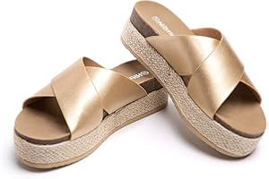 Hitmars Sandali Donna Ciabatte Mules Zeppa Estive Eleganti Espadrillas da Plateau Spiaggia Open Toe Cross Fascia Tacco 5.3cm Nero Marrone EU36-42