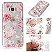 Price comparison product image KANTAS Soft Silicone Glitter Back Cover for Samsung Galaxy S8 Plus TPU Bumper Case Back Case Rubber Gel Skin Cover Flexible Clear Transparent Pink Rose Floral Painting Pattern Cover for Samsung Galaxy S8 Plus
