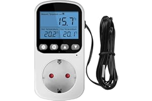 STEEIRO Temperaturregler Temperaturschalter 230V mit Timer und Sonde Steckdosenthermostat Schalter für Gewächshaus Treibhaussaatkeimung Heizung Kühlung (Normaler Stil)