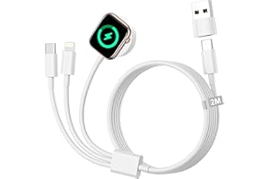 AINPOW 3 in 2 A-pple Watch Charger Cable 2M, A-pple Watch Dock and iPhone Charger Cable USB C Magnetic iWatch Charger for iWatch Series 10/9/8/7/6/5/4/3/SE/Ultra, iPhone 16/15/14/13/12/11