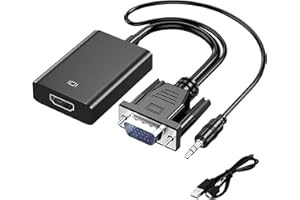 Quwem VGA to HDMI Converter 1080P VGA to HDMI Signal Adapter with 3.5mm Audio Jack and Power Cord for TV Stick Computer Desktop Laptop PC Monitor Projector Xbox Plug and Play