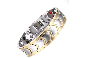 Joielavie Bracelet Homme Flèche Magnétique Aimanté Titane Acier Argent Or Bicolore Chaîne de Main Poignet Bijoux