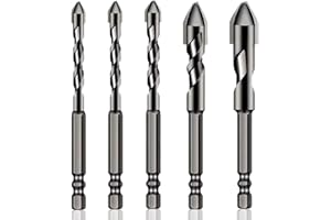 Dwzain 5 Pcs High-Strength Eccentric Twist Drill Bit,Metal Drill Bits,Concrete Drill Bit,Multifunction Drill Bit Set,for Ceramic Tiles, Bricks, Plastics, Cement Wood Glass (6/8/10/12mm)