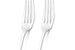 GLOBLELAND 2 pz May The Fork Be With You Forchette Incise con Confezione Regalo Forchette Da Tavola In Acciaio Inox Forchette Da Tavola Divertenti con Incisione per Regalo di Compleanno Anniversario