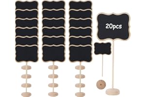 KINDPMA Food Labels for Buffet 20pcs Mini Chalkboard Signs with Stand Wedding Table Numbers Mini Blackboards with Stand Chalkboard Label Stands for Birthday Bar Party Event Decoration (9 x 17cm)