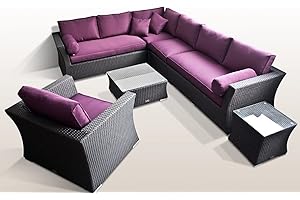 Ragnarök-Möbeldesign PolyRattan - DEUTSCHE Marke - EIGENE Produktion - 8 Jahre GARANTIE - Lounge Garten Möbel Glas Polster SCHWARZ Gartenmöbel Aluminium Rostfrei Sofa