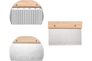 Pilikoll 3 Pcs Stainless Steel Dough Scraper Dough Scraper Cutter Kitchen Scraper Pastry Dough Cutter Dough Scraper Cutter Pastry Cutter Scraper with Wooden Handle for Pizza, Cake, Pastry, Bread