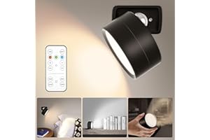 FUDINU LED Wall Lamp, Wall Mounted Reading Lights Black with 3 Color Temps & Adjustable Brightness, Rechargeable Magnetic Wall Light Touch and Remote Control, Sconce Lamps for Living Room, Bedroom