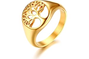 JewelryWe Schmuck Damen-Ring, Edelstahl Lebensbaum Baum des Lebens Hollow Ring Zehenring, Silber, Größe 49 bis 65, kostenlose Gravur