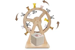 Pinkunn Ferris Wheel Shelf Compatible with Tonies 360° Magnetic Floating Shelves Wooden Magnetic Shelf Compatible with Tonie Box and Figures Storage Hold 50-70 Character for Room Decor(Wooden)