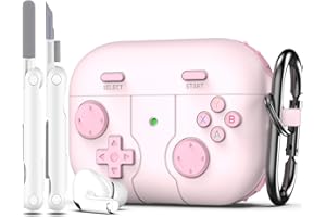 R-fun Etui kompatybilne z AirPods Pro 2. / 1. generacji, z zestawem do czyszczenia, klasyczna, ręczna konsola do gier, miękka skóra, silikonowa osłona do Apple AirPods Pro 2/1, różowe