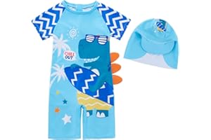 Naiyafly Baby Boy Swimsuit Set Toddler Kids Sun Protection Short Sleeve Bathing Suit Children One Piece/Rash Guard Suit Swimwear Sunsuit for Swimming Summer Beach and Pool