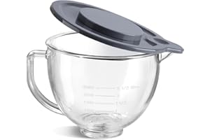 Gdrtwwh Glasschüssel für KitchenAid 4,5–5 Quart Kippkopf-Standmixer, Ersatz mit KitchenAid Artisan Mixer Glasschale (Glass Bowl)