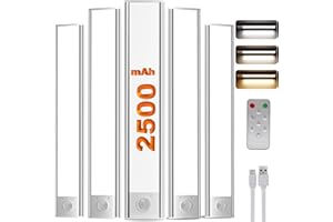 LuJasi LED Lampe de Placard avec Détecteur de Mouvement avec Télécommande 20CM 2500mAh 3000k-6000k 2 modes Dimmable Rechargeable USB-C,Éclairage étude de Cuisine Veilleuse Escalier (5 piece)