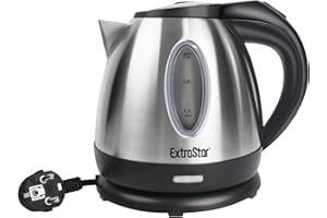 EXTRASTAR Bouilloire électrique 1,2L 1630 W en acier inoxydable, arrêt automatique, base de rotation à 360°, sans BPA, design exclusif