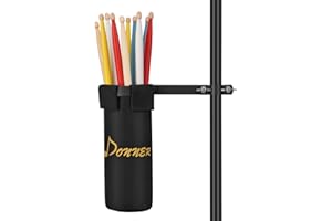 Donner Drum Sticks Holder, Nylon Drumstick Bag Removable, Clamp-On Lockable Aluminum Alloy Heavy Duty Clamp for Drumsticks Mallets Up to 10 Pairs, Black