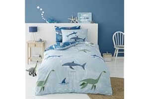 LIZZIE JACOBS New Children Designs Quilt Cover Sets Luxurious Printed Kids Boys Girls Duvet Cover Sets Reversible Bedding Sets (Single Duvet Set, Sea Dinoshark)