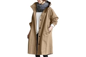 POIUIYQA Trench-coat Coupe Vent Femme Impermeable, Veste Imperméable Mi-Longue Manteau Grande Taille d'Extérieur Camping Randonnée de Sport Printemps Automne Vestes Décontractés Hiver Vestes de Pluie