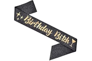 Dusenly Birthday Bitch Satin Sash Black Golden Birthday Sashes for Birthday Party Decoration Supplies