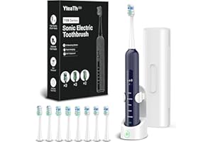 ‎YTEATH PRO Elektrische Schallzahnbürste für Erwachsene & Kinder, 5 Putzmodi mit 3 Intensitätsstufen, Timer, 8 Ersatzbürstenköpfe & Reiseetui, Wiederaufladbare Sonic Toothbrush Blau