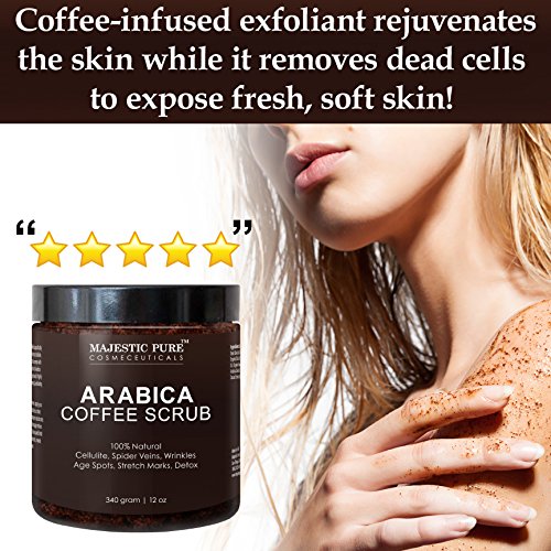 Majestic Pure Kaffeepeeling aus Arabica-Kaffee, 340 g, 100 % natürliche Hautpflege, hilft gegen Cellulite, Dehnungsstreifen, Besenreiser, Akne, Ekzeme, Altersflecken & Krampfadern, natürliche Entgiftung für die Haut - 3