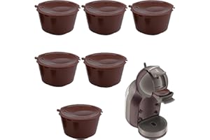 DONOONIS Dosettes de Café Réutilisables, 6 Pièces Capsule Réutilisable Rechargeables pour Dolce Gusto, Capsule Reutilisable Compatibles avec Machines Dolce Gusto, Filtres à Café Non Jetables (Marron)