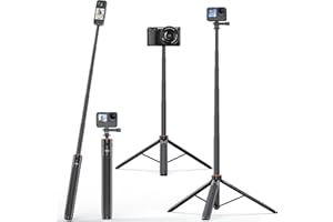 VRIG 140cm Selfie Stick Stativ, Ausziehbares Verlängerungsstangen-Tripod für Action-Kamera mit 1/4 Schraube und Go pro Basis Adapter, kompatibel mit Go Pro/DJI Osmo/ Insta360/ Mikroeinzel, TP-21