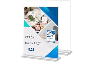 Zorplex 2 Piezas Soportes Acrílicos A4 en Forma de T, Porta Menús, Expositor de Sobremesa Doble Cara para Menús, Carteles, Publicidad y Fotos, Transparente