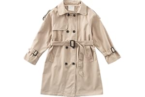 amropi Girl's Trench Coat with Waist Tie Knee Length Windbreaker Jacket for 4-17 Years