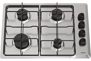 TEKA Placa de Gas Natural - 4 Fuegos - Seguridad por Termopar - Mandos Laterales Ergonómicos - Parillas Esmaltadas - HLX 540 KL